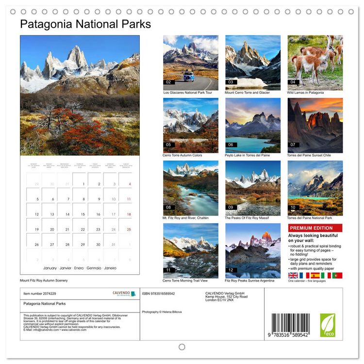 Produktbild: Patagonia National Parks (Wall Calendar 2026 12 &times; 12 Inch) CALVENDO 12 Month Wall Calendar