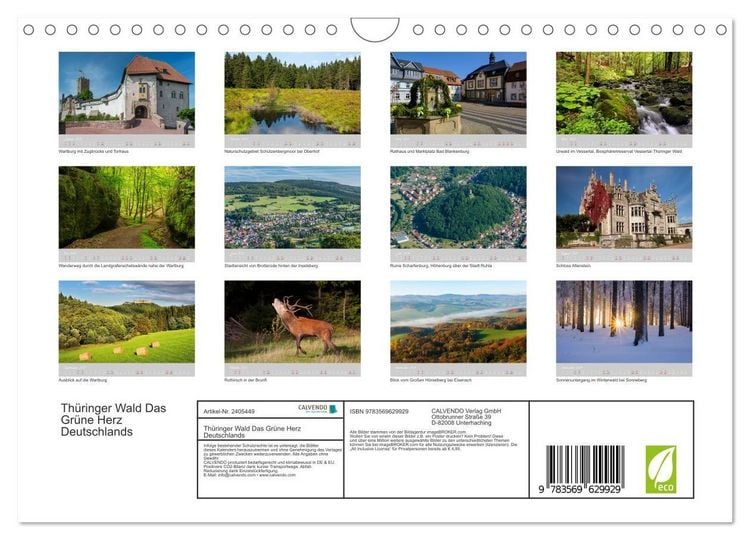 Produktbild: Th&uuml;ringer Wald Das Gr&uuml;ne Herz Deutschlands (Wandkalender 2027 DIN A4 quer), CALVENDO Monatskalender