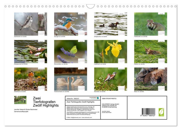 Produktbild: Zwei Tierfotografen Zw&ouml;lf Highlights (Wandkalender 2026 DIN A3 quer), CALVENDO Monatskalender