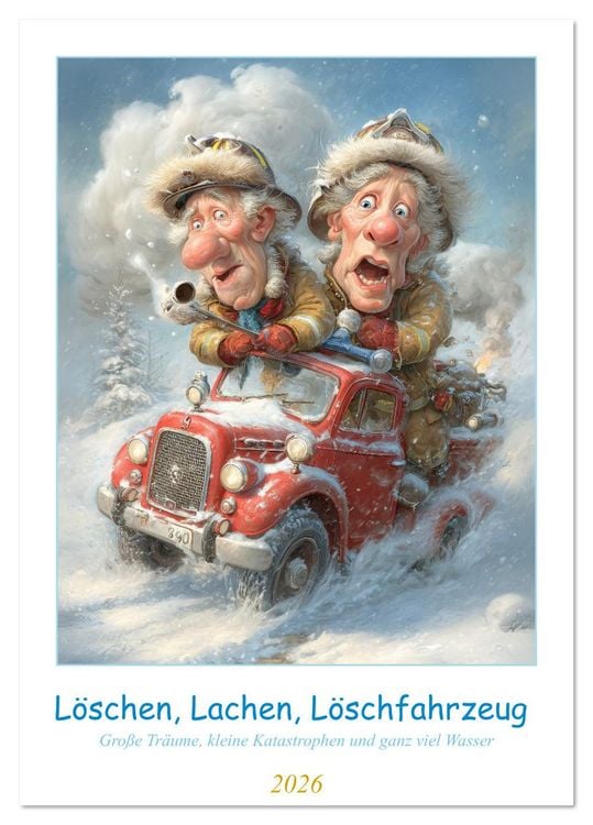Produktbild: L&ouml;schen, Lachen, L&ouml;schfahrzeug (Tischkalender 2026 DIN A5 hoch), CALVENDO Monatskalender