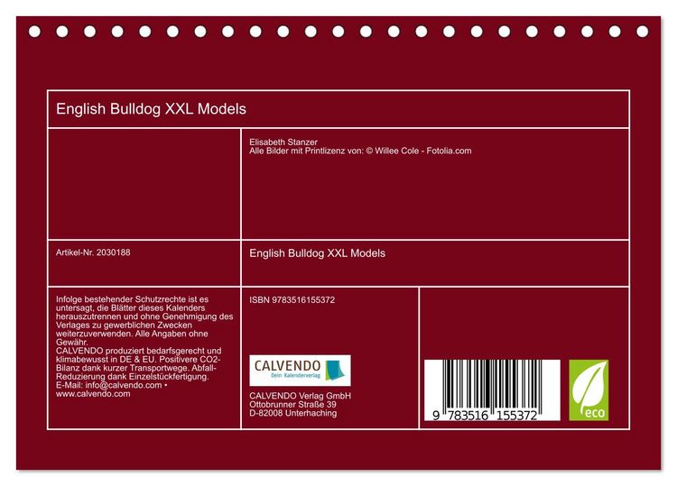 Produktbild: English Bulldog XXL Models (Tischkalender 2026 DIN A5 quer), CALVENDO Monatskalender