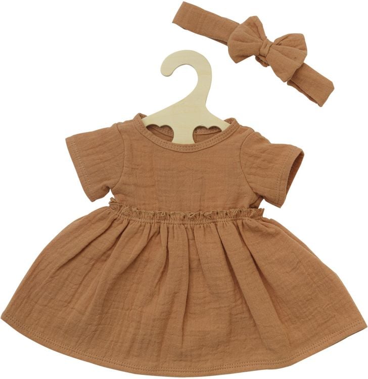 Produktbild: Puppenkleid aus 100 % Bio-Baumwolle mit R&uuml;schen und Haarband, karamell, 2-teilig