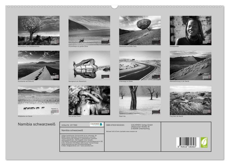 Produktbild: Namibia schwarzwei&szlig; (hochwertiger Premium Wandkalender 2026 DIN A2 quer), Kunstdruck in Hochglanz