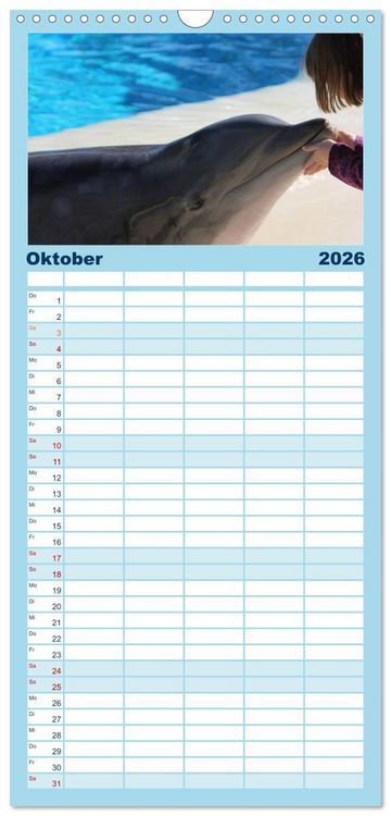 Produktbild: Familienplaner 2026 - Delfine - L&auml;chelnde Intelligenz mit 5 Spalten (Wandkalender, 21 x 45 cm) CALVENDO