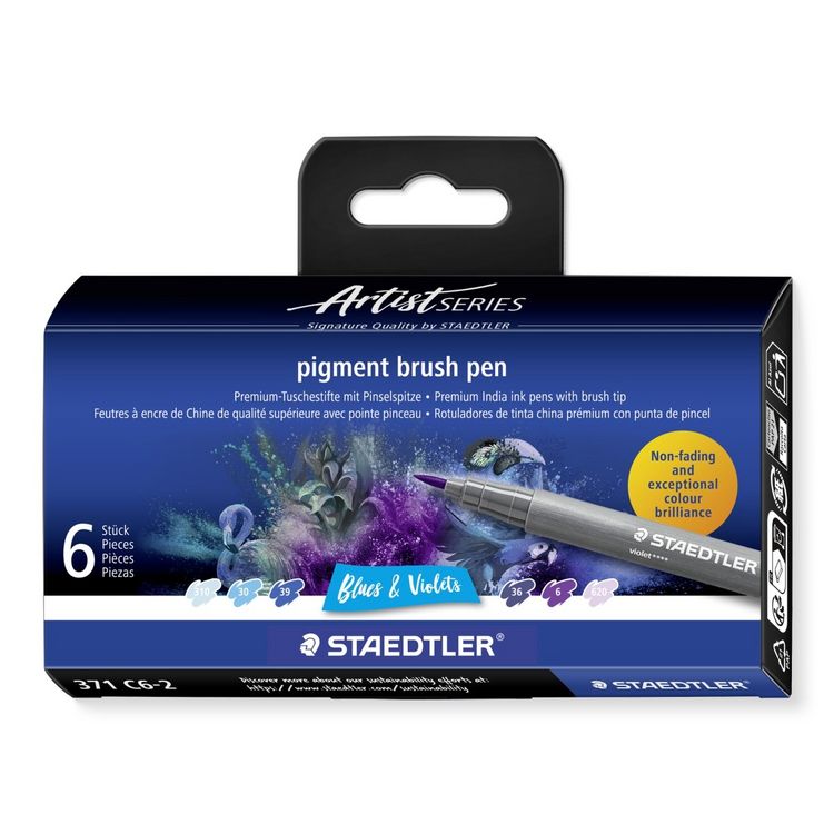 Produktbild: STAEDTLER Schreib- und Zeichbedarf pigment brush Fasermaler Pinselspitze, Blues&Violets, 6er Set