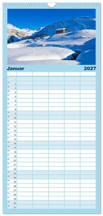 Produktbild: Familienplaner 2027 - Graub&uuml;nden Engadin mit 5 Spalten (Wandkalender, 21 x 45 cm) CALVENDO