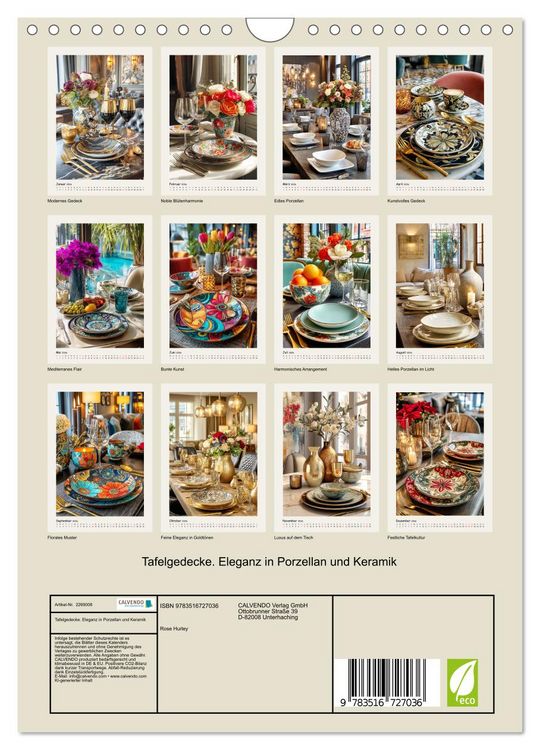 Produktbild: Tafelgedecke. Eleganz in Porzellan und Keramik (Wandkalender 2026 DIN A4 hoch), CALVENDO Monatskalender
