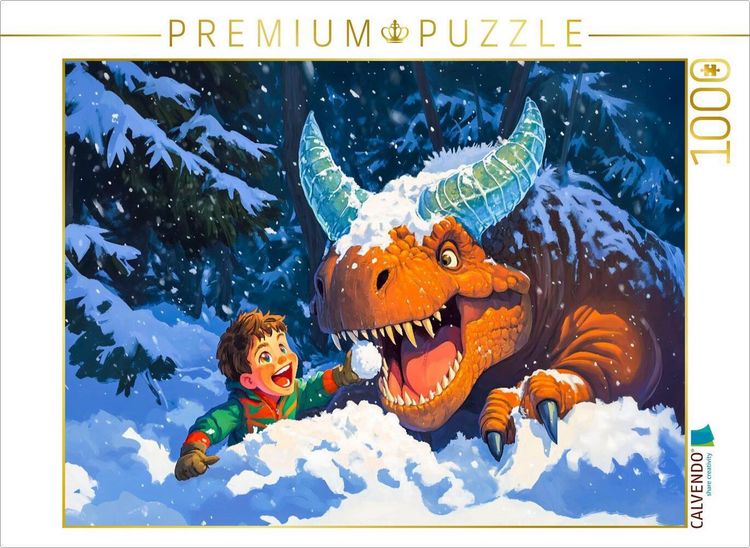 Produktbild: CALVENDO Puzzle Winterspa&szlig; mit Schnee mit dem Dinosaurier | 1000 Teile Lege-Gr&ouml;&szlig;e 64x48cm Foto-Puzzle f&uuml;r gl&uuml;ckliche Stunden