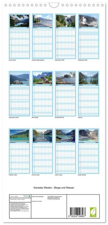 Produktbild: Familienplaner 2026 - Kanadas Westen - Berge und Wasser mit 5 Spalten (Wandkalender, 21 x 45 cm) CALVENDO