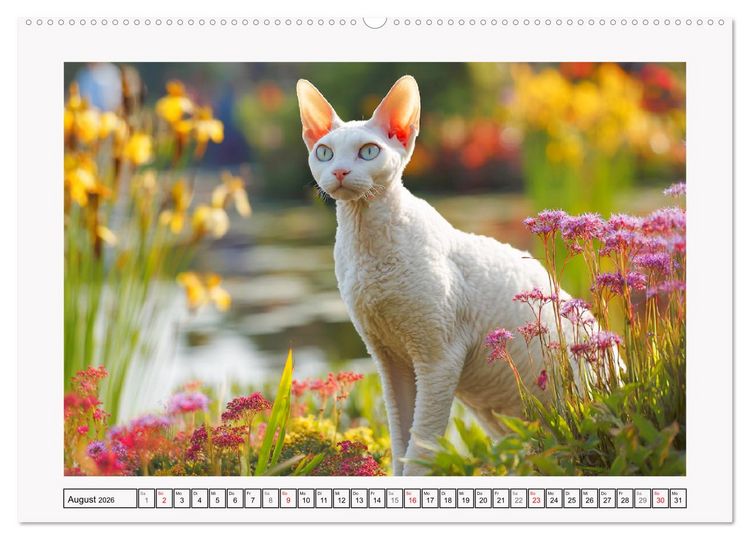 Produktbild: Cornish Rex Katzen. Ein Hauch von Extravaganz mit Locken und Charakter (hochwertiger Premium Wandkalender 2026 DIN A2 quer), Kunstdruck in Hochglanz