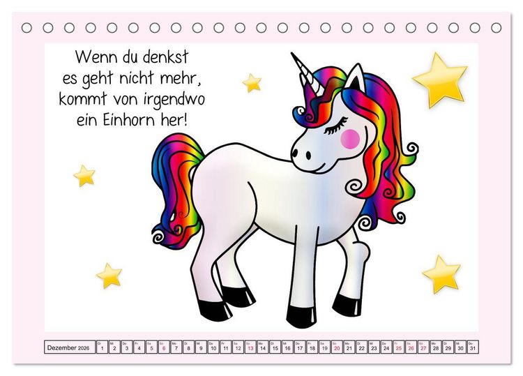 Produktbild: Unicorns. Einhorn-Spr&uuml;che und Weisheiten! (Tischkalender 2026 DIN A5 quer), CALVENDO Monatskalender
