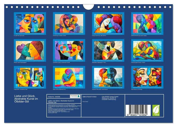 Produktbild: Liebe und Gl&uuml;ck. Abstrakte Kunst im &Ouml;lbilder-Stil (Wandkalender 2026 DIN A4 quer), CALVENDO Monatskalender