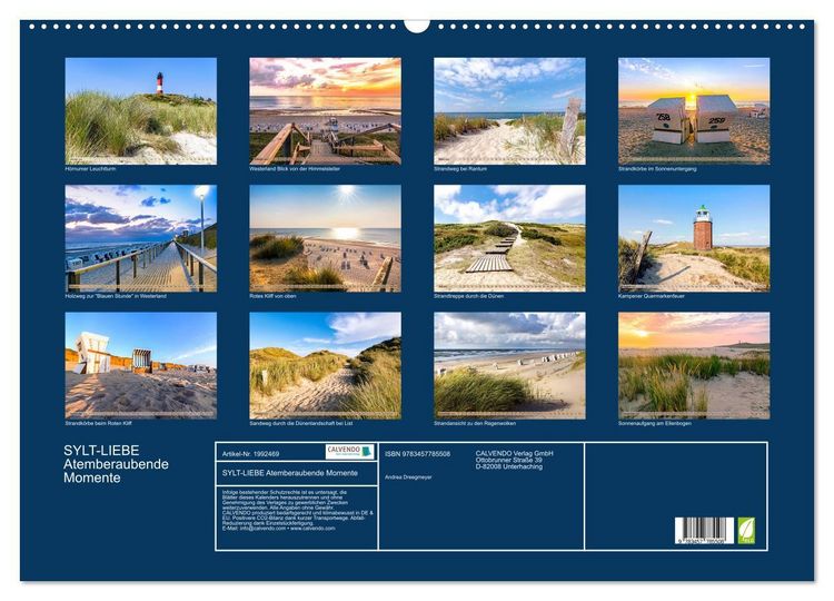 Produktbild: SYLT-LIEBE Atemberaubende Momente (Wandkalender 2026 DIN A2 quer), CALVENDO Monatskalender