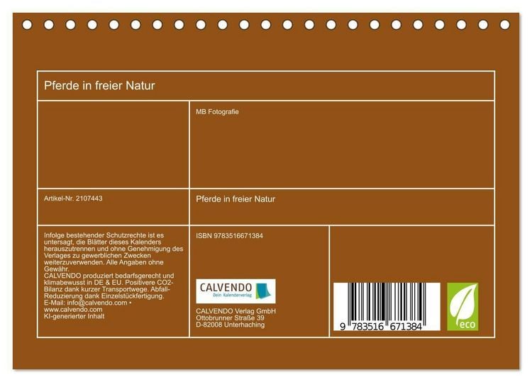 Produktbild: Pferde in freier Natur (Tischkalender 2026 DIN A5 quer), CALVENDO Monatskalender