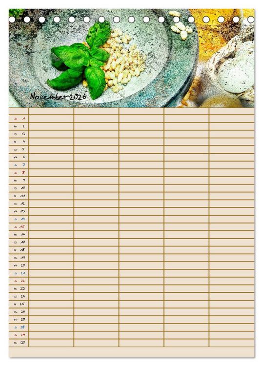 Produktbild: Italienische K&uuml;che mit Familienplaner (Tischkalender 2026 DIN A5 hoch), CALVENDO Monatskalender