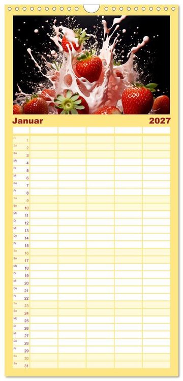 Produktbild: Familienplaner 2027 - Erdbeerzauber - Erdbeer-Schlemmereien mit Eis und Kuchen en masse! mit 5 Spalten (Wandkalender, 21 x 45 cm) CALVENDO