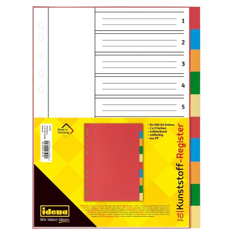 Produktbild: Idena Register aus Kunststoff 120&micro; 2x5 Farben DIN A4 10-teilig