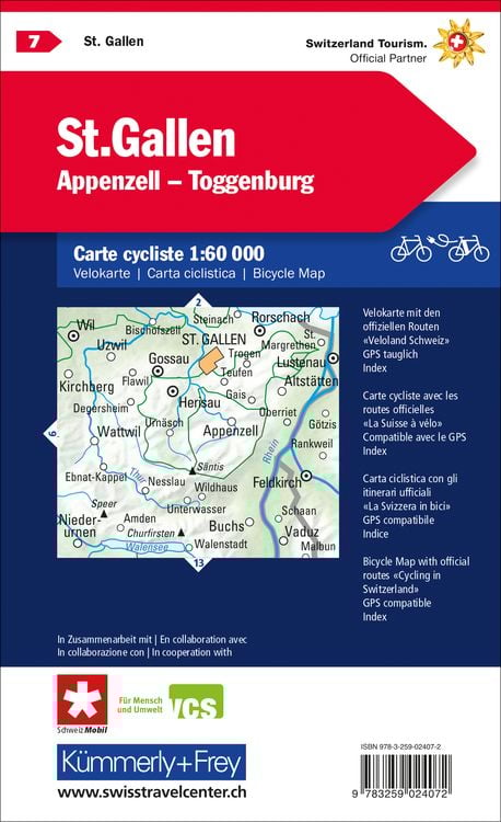 Produktbild: Radwanderkarte St. Gallen - Appenzell - Toggenburg mit Ortsindex (7)