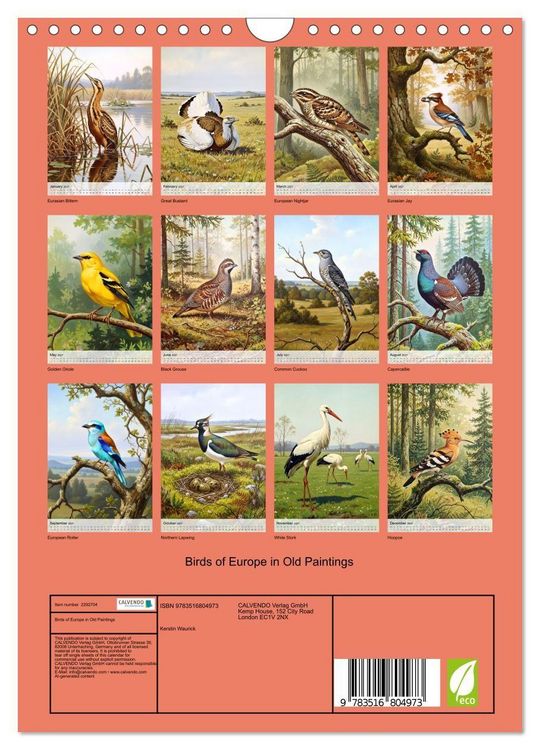 Produktbild: Birds of Europe in Old Paintings (Wall Calendar 2027 DIN A4 portrait), CALVENDO 12 Month Wall Calendar