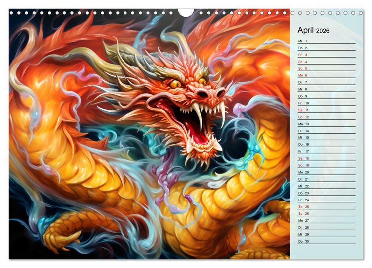 Produktbild: Drachen-Jahr - Kalenderplaner im Stile des chinesischen Tierkreiszeichens (Wandkalender 2026 DIN A3 quer), CALVENDO Monatskalender