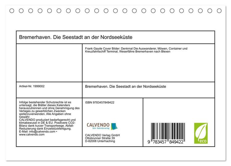 Produktbild: Bremerhaven. Die Seestadt an der Nordseek&uuml;ste (Tischkalender 2026 DIN A5 quer), CALVENDO Monatskalender