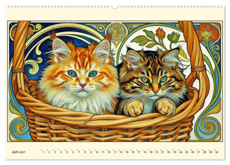 Produktbild: Zauberhafte Jugendstil-Katzen (hochwertiger Premium Wandkalender 2027 DIN A2 quer), Kunstdruck in Hochglanz