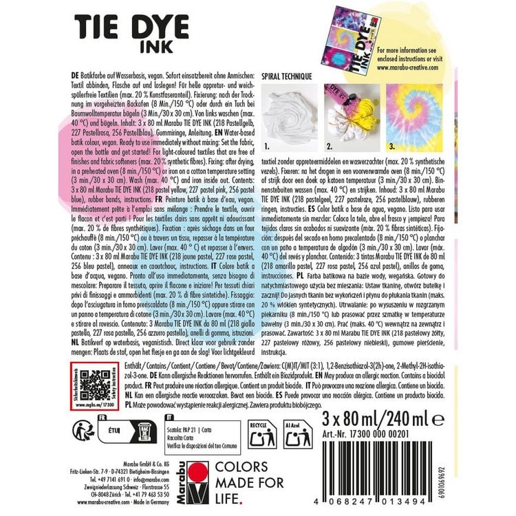 Produktbild: MARABU Batikfarben Tie Dye Ink, Pastel pastellgelb, pastellrosa und pastellblau