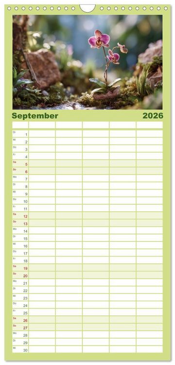 Produktbild: Familienplaner 2026 - Im Schatten der Orchidee mit 5 Spalten (Wandkalender, 21 x 45 cm) CALVENDO