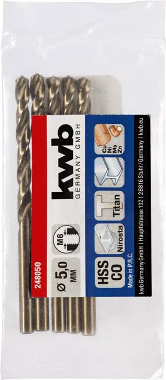 Produktbild: kwb 248050 HSS-Co Spiralbohrer 1 St&uuml;ck 5 mm Gesamtl&auml;nge 86 mm M35 DIN 338 Zylinderschaft 1 St.