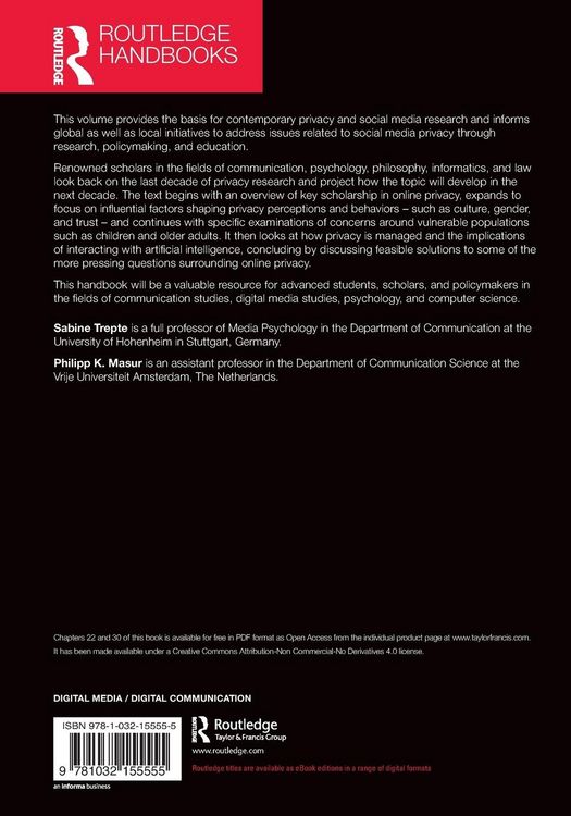 Produktbild: The Routledge Handbook of Privacy and Social Media