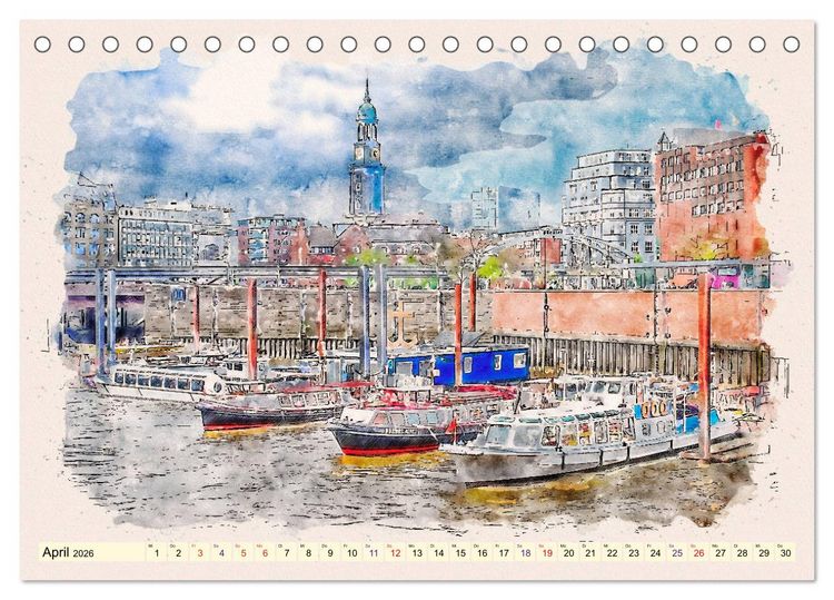 Produktbild: Hamburg - malerische Metropole (Tischkalender 2026 DIN A5 quer), CALVENDO Monatskalender