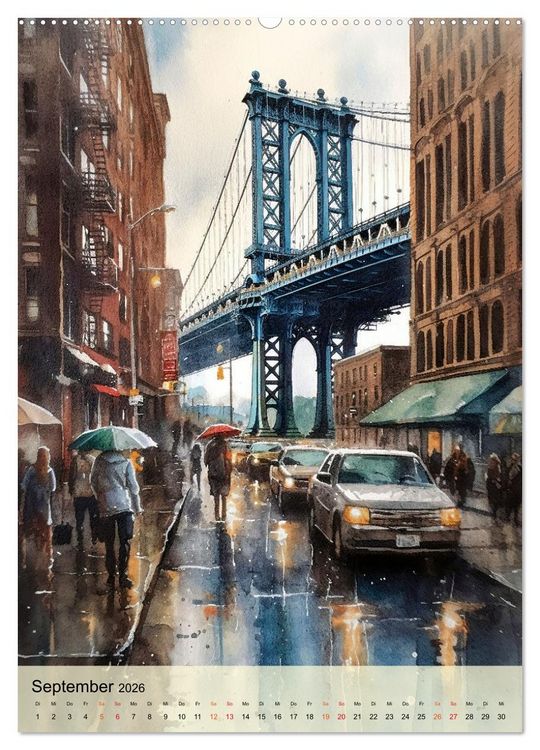 Produktbild: New York - ein Regentag (hochwertiger Premium Wandkalender 2026 DIN A2 hoch), Kunstdruck in Hochglanz