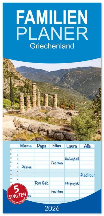 Produktbild: Familienplaner 2026 - Griechenland mit 5 Spalten (Wandkalender, 21 x 45 cm) CALVENDO