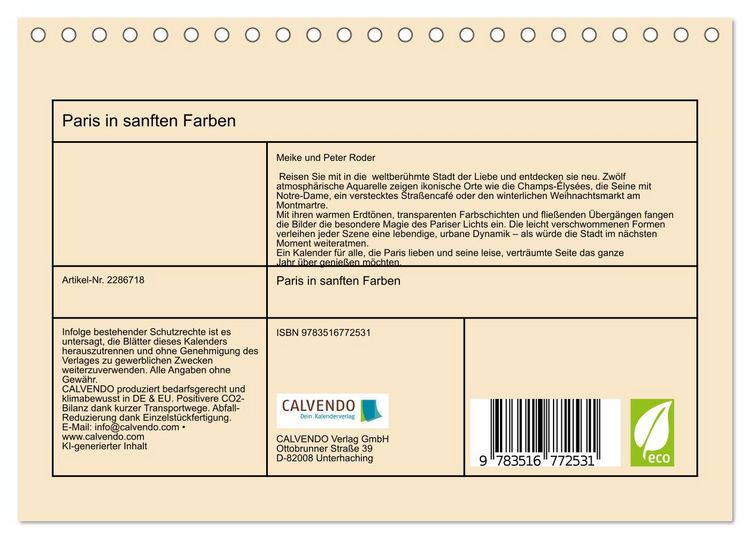 Produktbild: Paris in sanften Farben (Tischkalender 2027 DIN A5 quer), CALVENDO Monatskalender