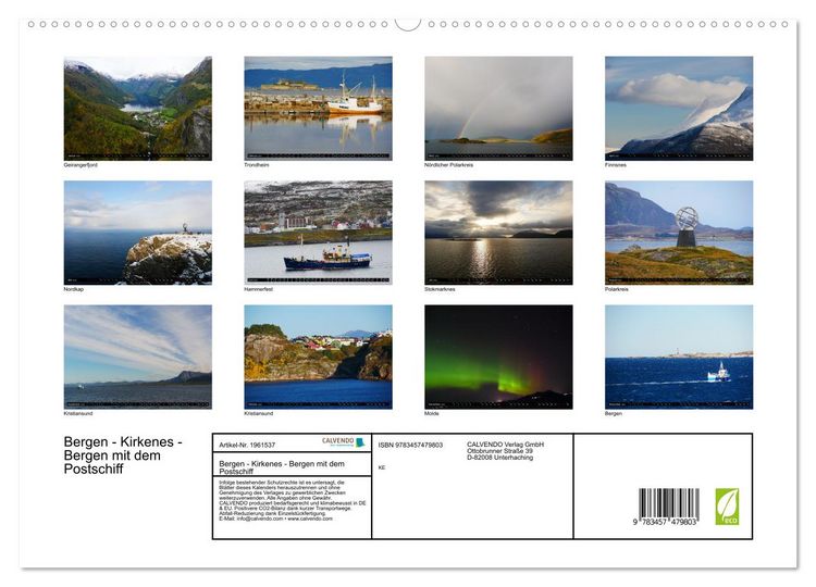 Produktbild: Bergen - Kirkenes - Bergen mit dem Postschiff (hochwertiger Premium Wandkalender 2026 DIN A2 quer), Kunstdruck in Hochglanz