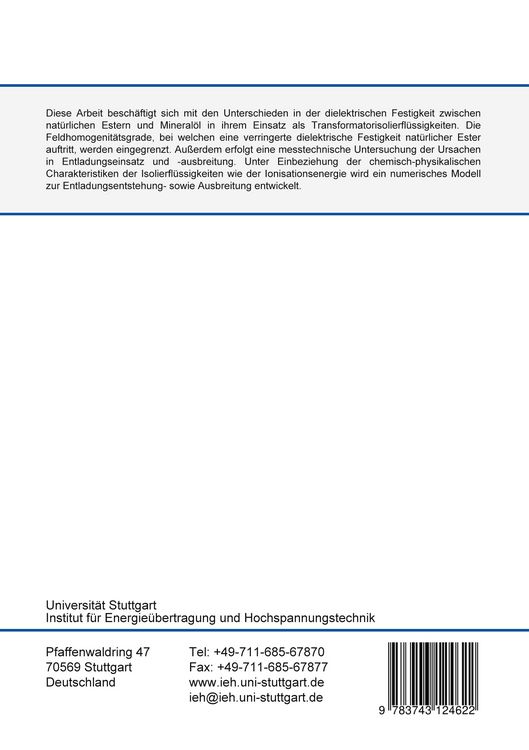 Produktbild: Die dielektrische Festigkeit von alternativen Isolierfl&uuml;ssigkeiten im Vergleich zu Mineral&ouml;l in Abh&auml;ngigkeit der Feldhomogenit&auml;t