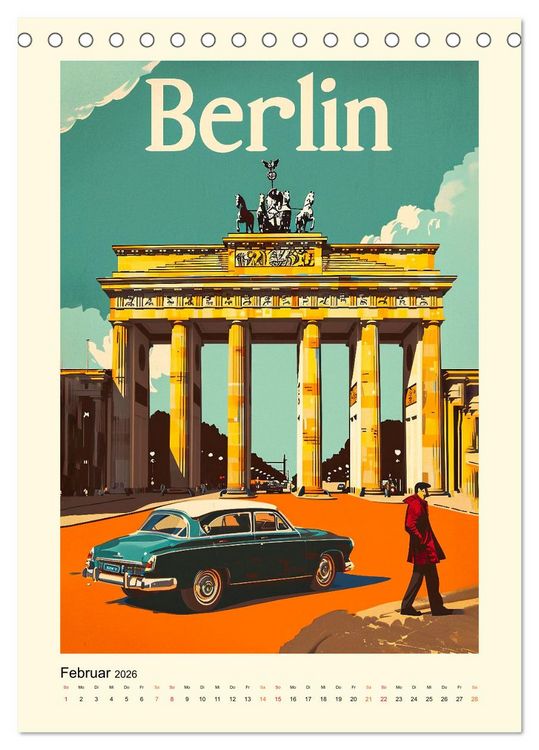 Produktbild: Metropolen Retro-Kalender (Tischkalender 2026 DIN A5 hoch), CALVENDO Monatskalender