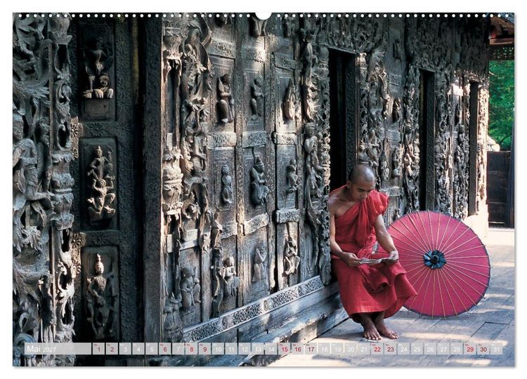 Produktbild: IM REICH DES BUDDHA - DER ROTE SCHIRM (hochwertiger Premium Wandkalender 2027 DIN A2 quer), Kunstdruck in Hochglanz