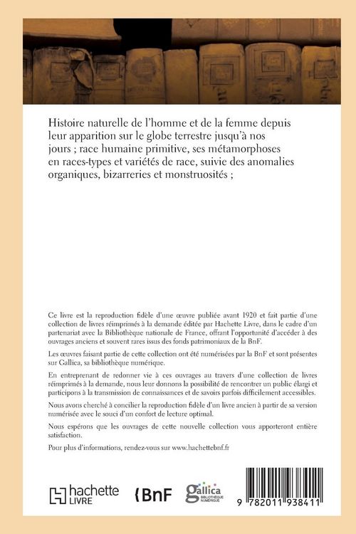 Produktbild: Histoire naturelle de l'homme et de la femme depuis leur apparition sur le globe terrestre 3e &eacute;d