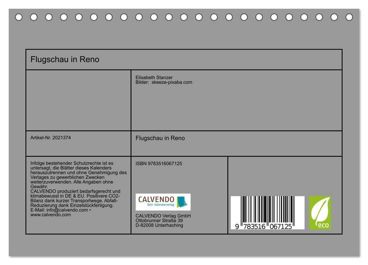 Produktbild: Flugschau in Reno (Tischkalender 2026 DIN A5 quer), CALVENDO Monatskalender