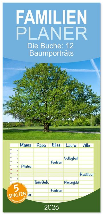 Produktbild: Familienplaner 2026 - Die Buche: 12 Baumportr&auml;ts mit 5 Spalten (Wandkalender, 21 x 45 cm) CALVENDO