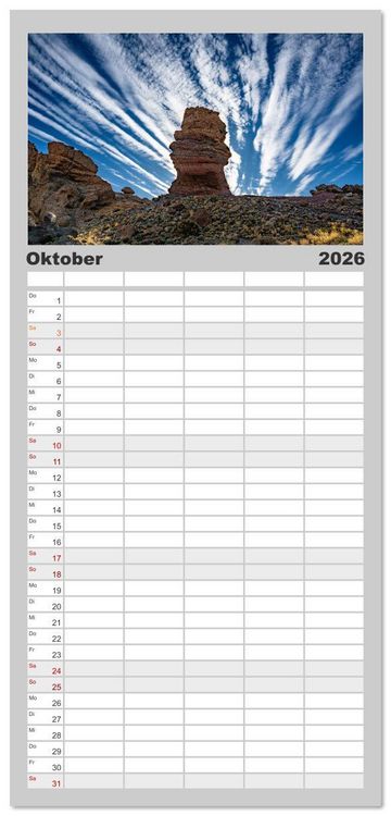 Produktbild: Familienplaner 2026 - Die stille Magie der Insel Teneriffa mit 5 Spalten (Wandkalender, 21 x 45 cm) CALVENDO