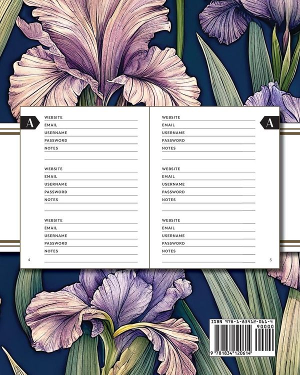 Produktbild: XL Large Print Password Tracker (Purple Irises on Navy)