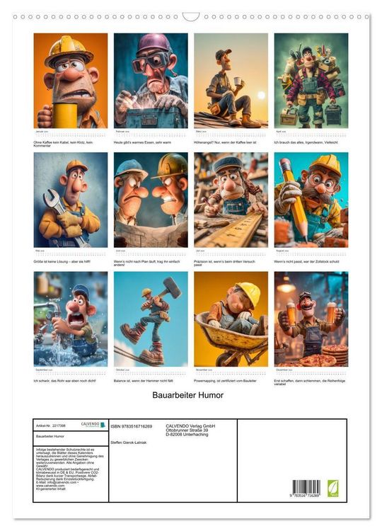 Produktbild: Bauarbeiter Humor (Wandkalender 2026 DIN A2 hoch), CALVENDO Monatskalender