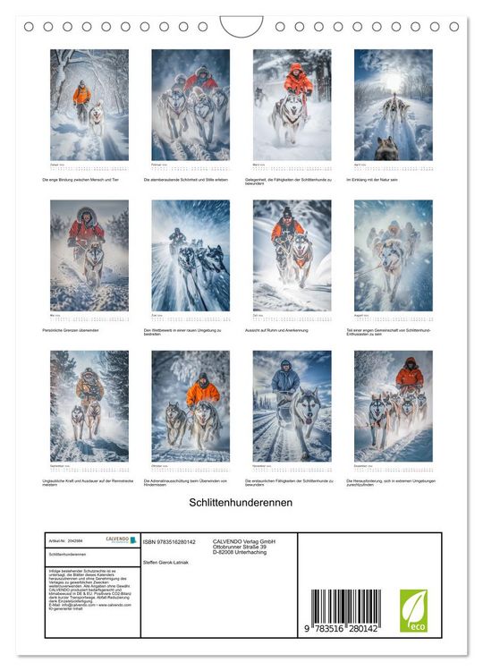 Produktbild: Schlittenhunderennen (Wandkalender 2026 DIN A4 hoch), CALVENDO Monatskalender