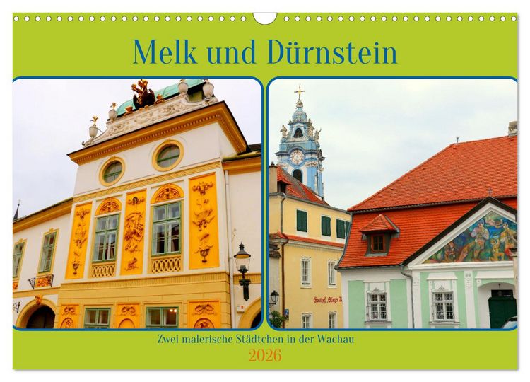 Produktbild: Melk und D&uuml;rnstein, zwei malerische St&auml;dtchen in der Wachau (Wandkalender 2026 DIN A3 quer), CALVENDO Monatskalender