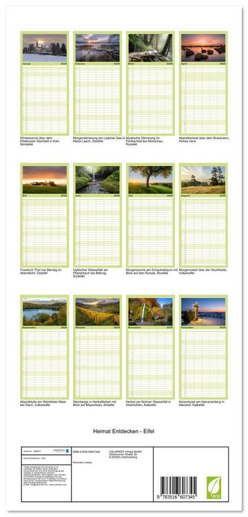 Produktbild: Familienplaner 2026 - Heimat Entdecken - Eifel mit 5 Spalten (Wandkalender, 21 x 45 cm) CALVENDO