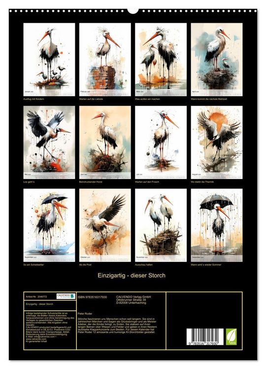 Produktbild: Einzigartig - dieser Storch (hochwertiger Premium Wandkalender 2026 DIN A2 hoch), Kunstdruck in Hochglanz