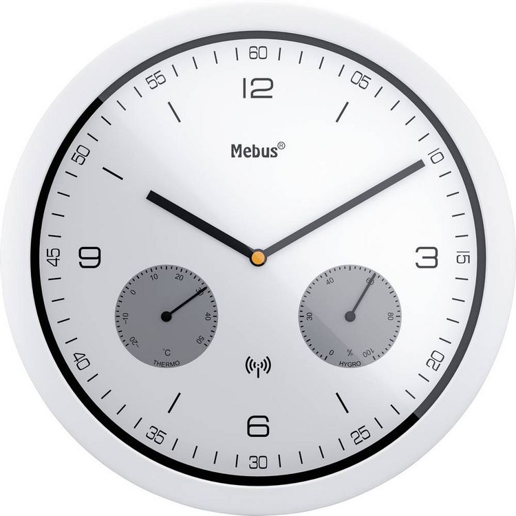 Produktbild: Mebus 52826 Funk Wanduhr 260 mm x 42 mm Wei&szlig;