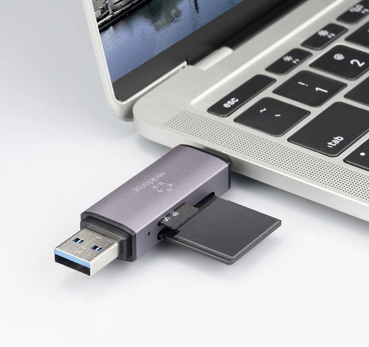 Produktbild: Renkforce RF-CR-200 Externer Speicherkartenleser USB-A, USB-C&reg; Dunkelgrau